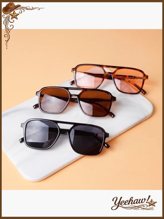 Retro Aviator Sunglasses Lightweight UV400 Protection Double Bridge Square main image 7